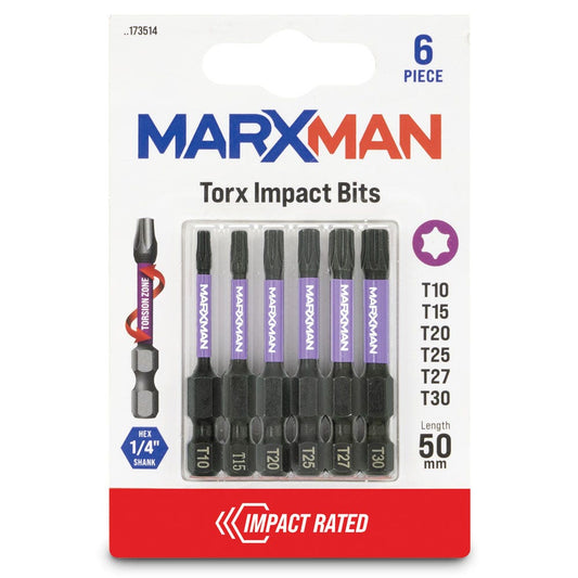 MARXMAN T10-T30x50mm Torx Power Impact Screwdriver Bit - 6 Piece MSDBTM506PC