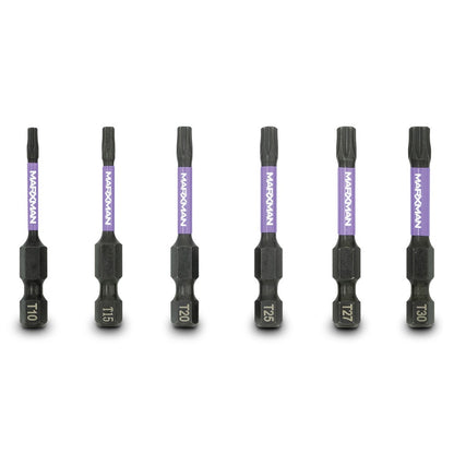 MARXMAN T10-T30x50mm Torx Power Impact Screwdriver Bit - 6 Piece MSDBTM506PC