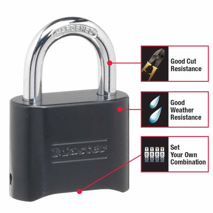 MASTER 51mm Black Zinc Hardened Combination Padlock 178DAU