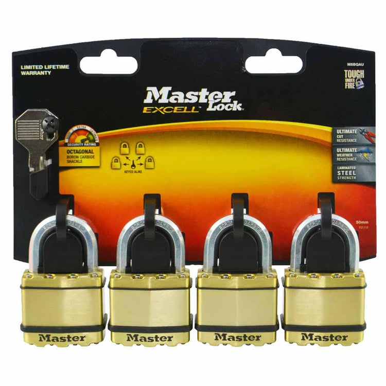 MASTER LOCK 50mm Excell Laminated Padlock - 4 Pack M5BQAU