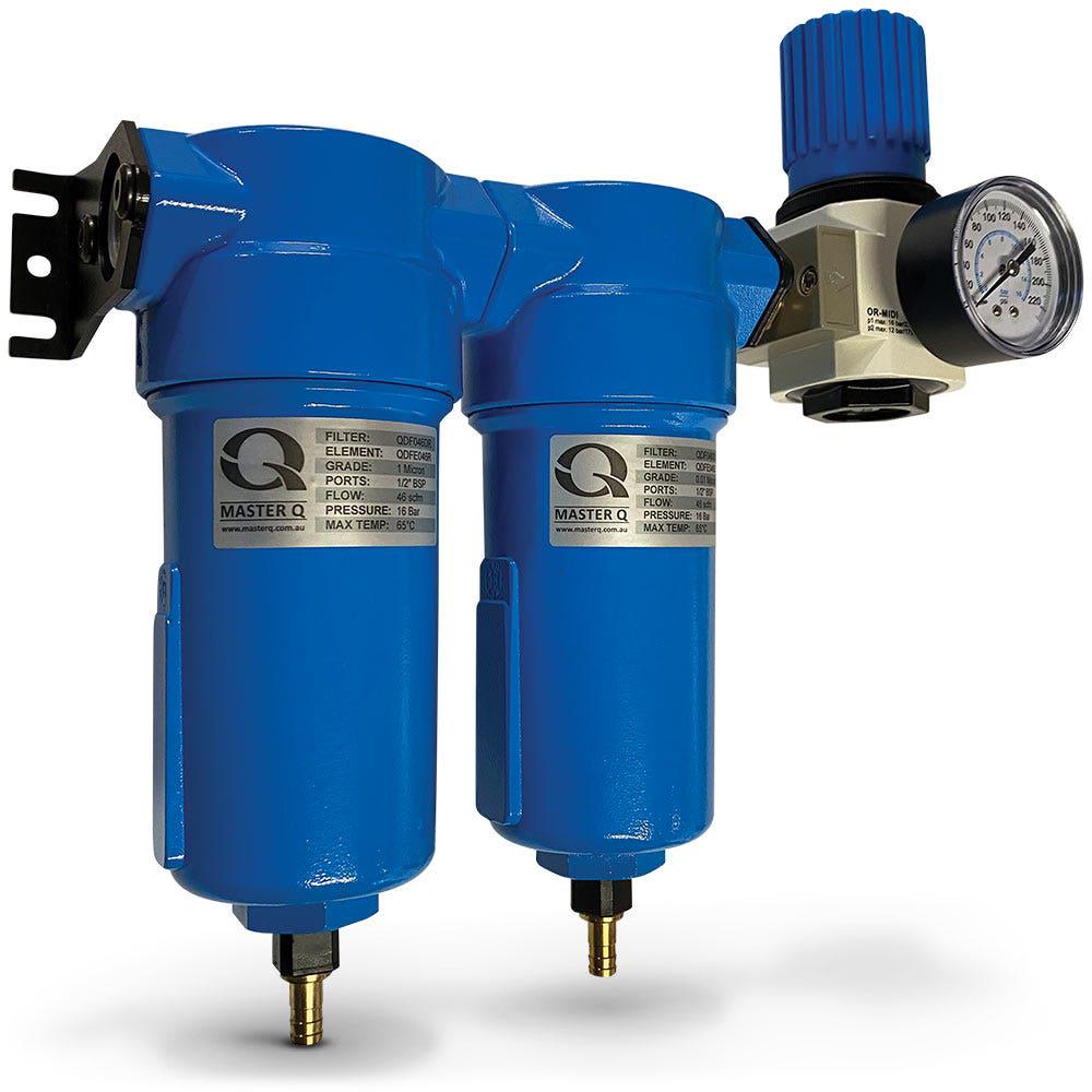 MASTER Q 1 2inch 0.01 Micron Dual Main Line Filter Set w. Outlet Regulator QDF046DRSSET