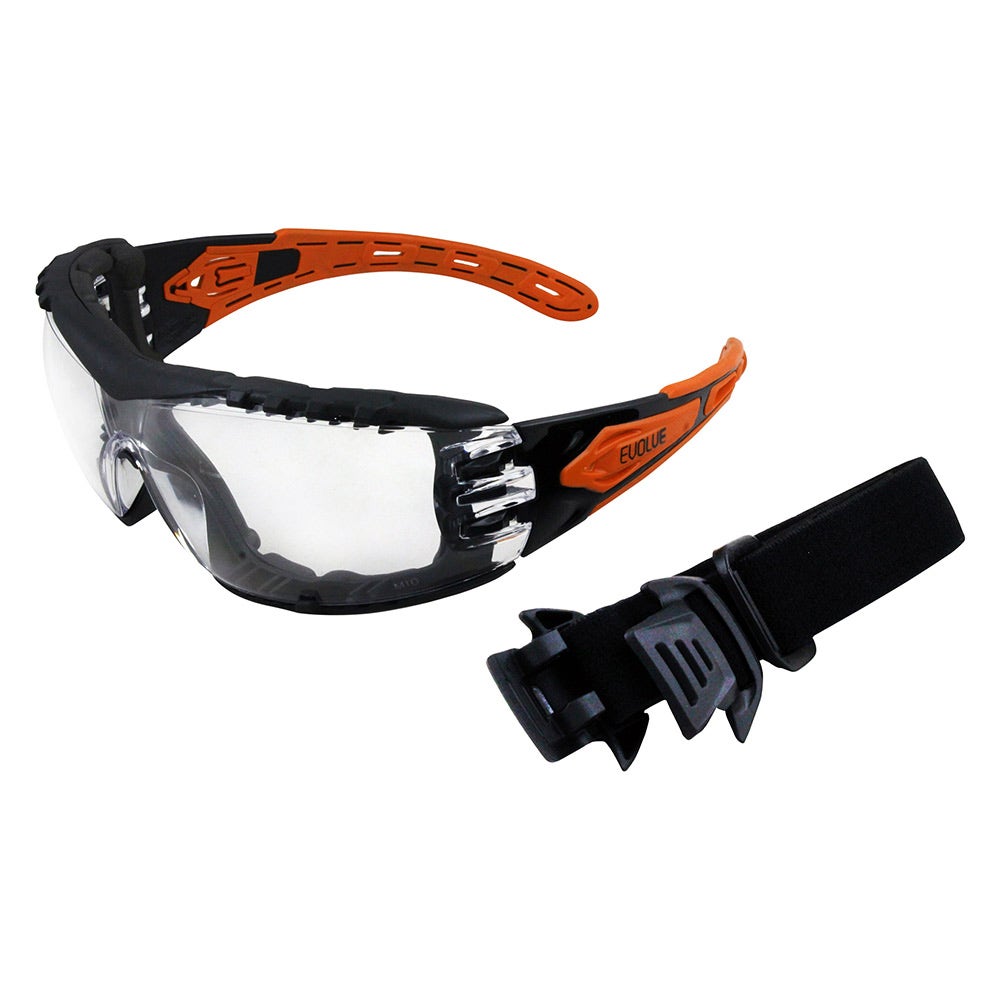 MAXISAFE Evolve Clear Safety Glasses w Gasket and Headband EVO370-GH