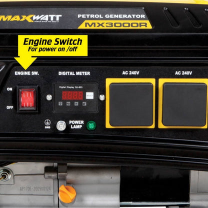 MAXWATT 3.5kVA Open Frame Recoil Start Generator MX3000R
