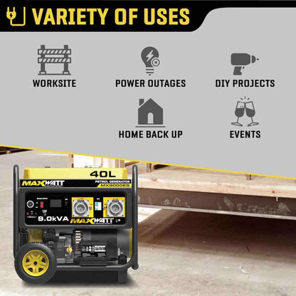 MAXWATT 7500W Open Frame Generator with Electric and Recoil Start MX9000ES