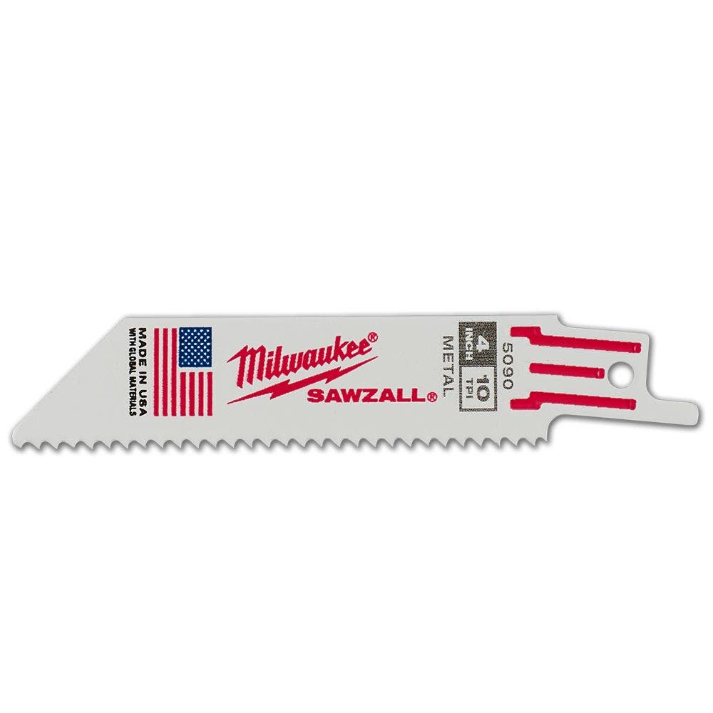 MILWAUKEE 100mm 10TPI Bi-Metal Reciprocating Saw Blade for Metal Cutting - THIN KERF - 5 Piece 48005090