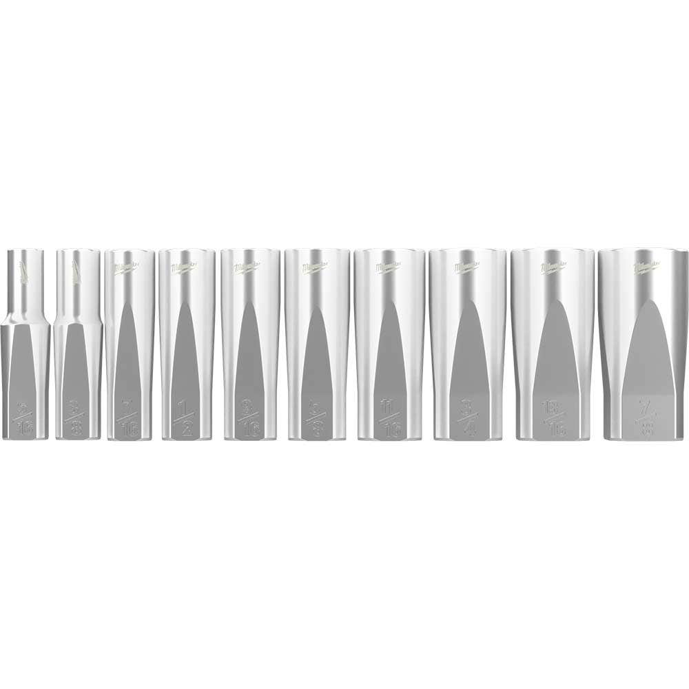 MILWAUKEE 10 Piece 3/8 Inch Drive Deep SAE Socket Set with Storage Rail 48229405