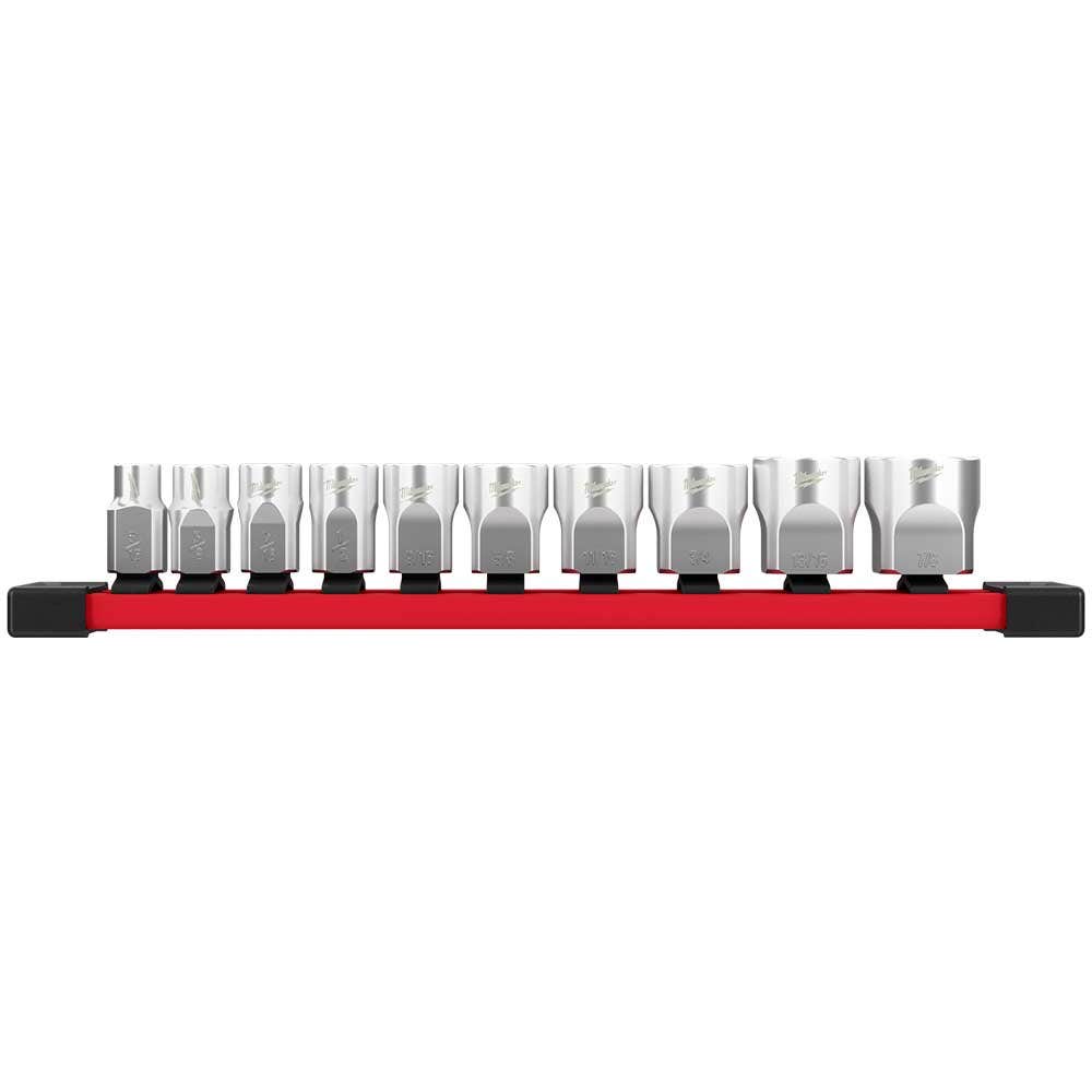 MILWAUKEE 10 Piece 3/8 Inch Drive Standard SAE Socket Set with Storage Rail 48229403