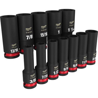 MILWAUKEE 12 Piece 1/2inch Drive 6 Point Shockwave SAE Deep Impact Socket Set 49667011