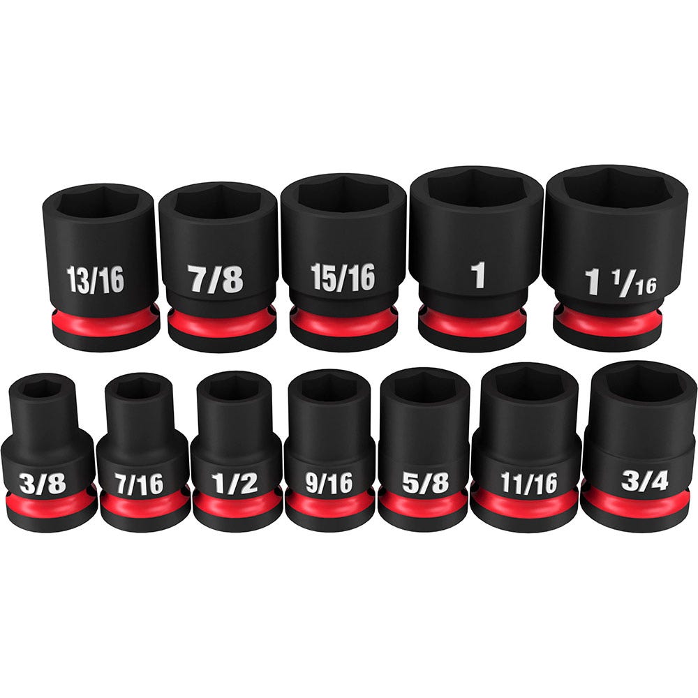MILWAUKEE 12 Piece 1/2inch Drive 6 Point Shockwave SAE Standard Impact Socket Set 49667010