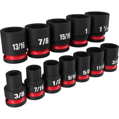 MILWAUKEE 12 Piece 1/2inch Drive 6 Point Shockwave SAE Standard Impact Socket Set 49667010