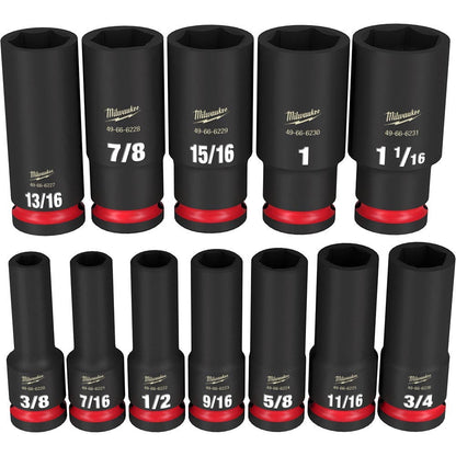 MILWAUKEE 12 Piece 1/2inch Drive 6 Point Shockwave SAE Deep Impact Socket Set 49667011