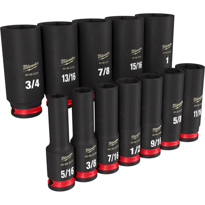 MILWAUKEE 12 Piece 3 8inch Drive 6 Point Shockwave SAE Deep Impact Socket Set 49667006