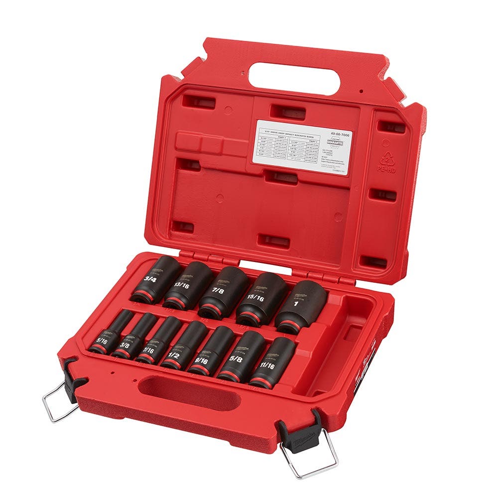 MILWAUKEE 12 Piece 3 8inch Drive 6 Point Shockwave SAE Deep Impact Socket Set 49667006