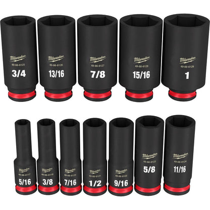 MILWAUKEE 12 Piece 3 8inch Drive 6 Point Shockwave SAE Deep Impact Socket Set 49667006