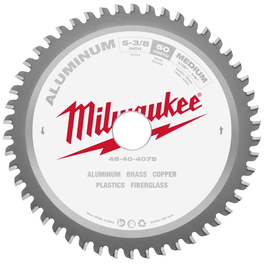 MILWAUKEE 135mm 50T TCT Circular Saw Blade for Aluminium Cutting - METALTECH 48404075