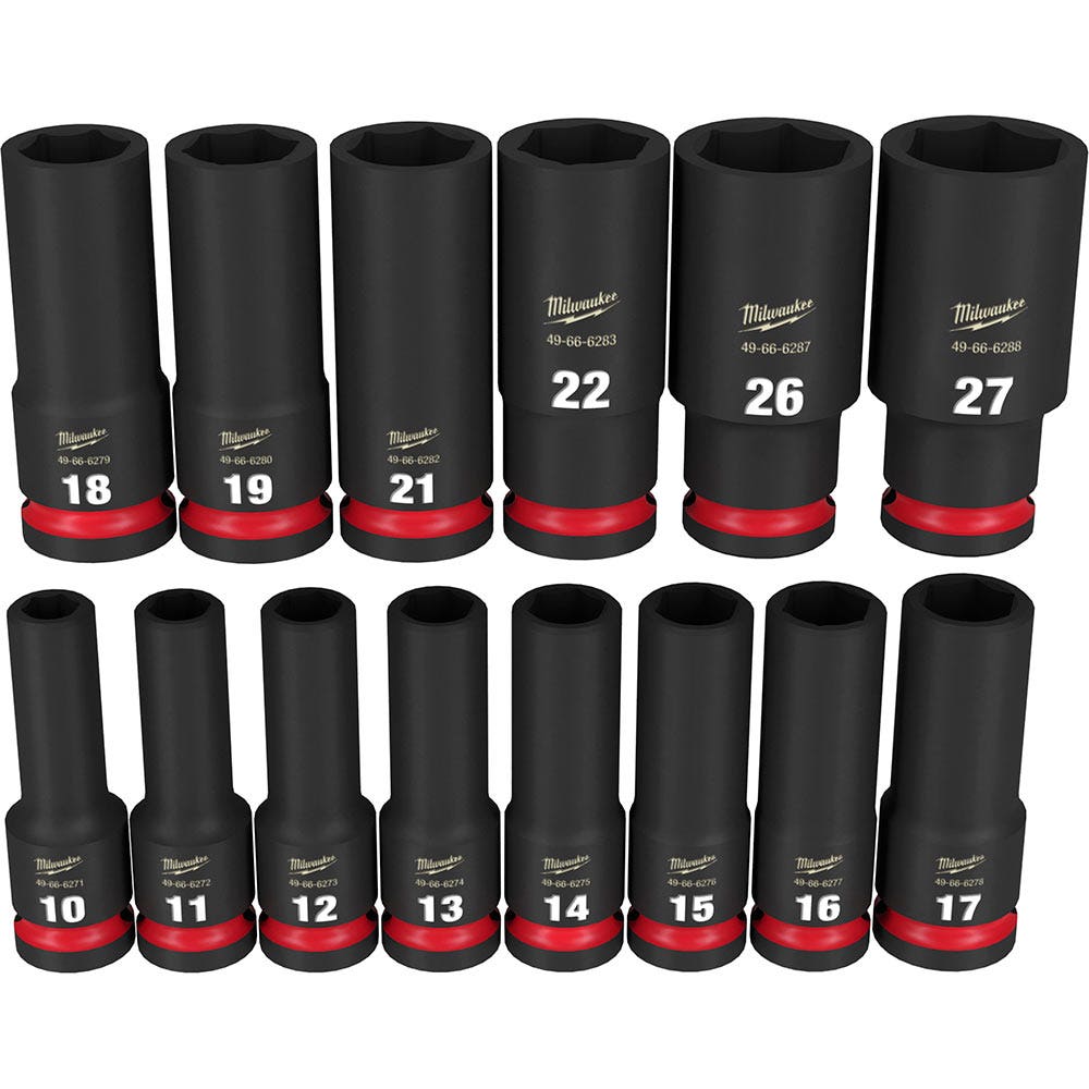 MILWAUKEE 14 Piece 1 2inch Drive 6 Point Shockwave Metric Deep Impact Socket Set 49667014
