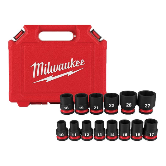 MILWAUKEE 14 Piece 1/2inch Drive 6 Point Shockwave Metric Standard Impact Socket Set 49667013