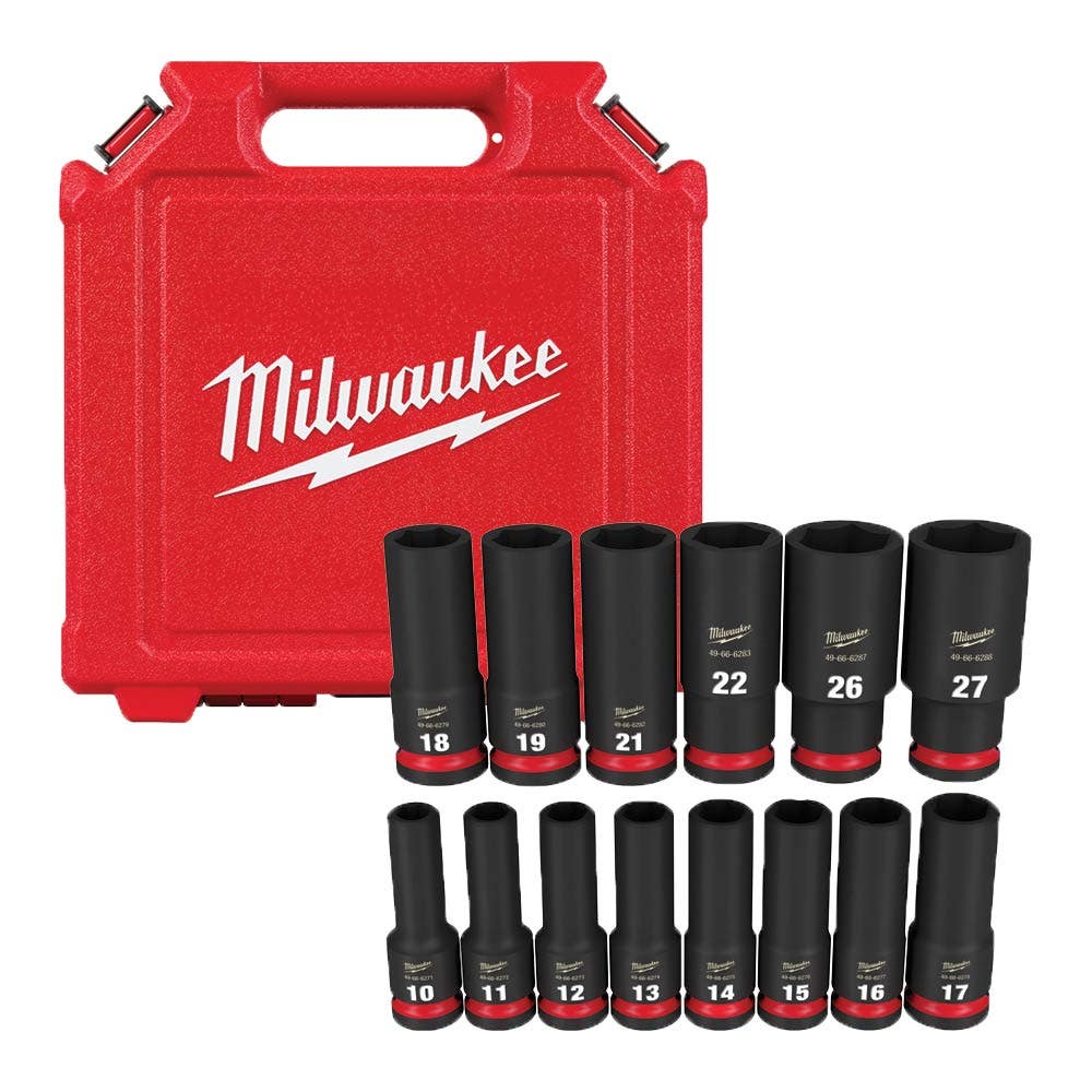 MILWAUKEE 14 Piece 1 2inch Drive 6 Point Shockwave Metric Deep Impact Socket Set 49667014