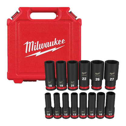 MILWAUKEE 14 Piece 1 2inch Drive 6 Point Shockwave Metric Deep Impact Socket Set 49667014