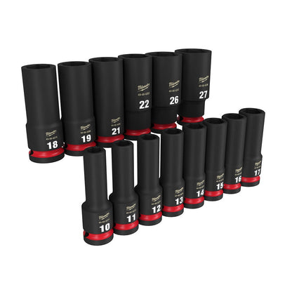 MILWAUKEE 14 Piece 1 2inch Drive 6 Point Shockwave Metric Deep Impact Socket Set 49667014