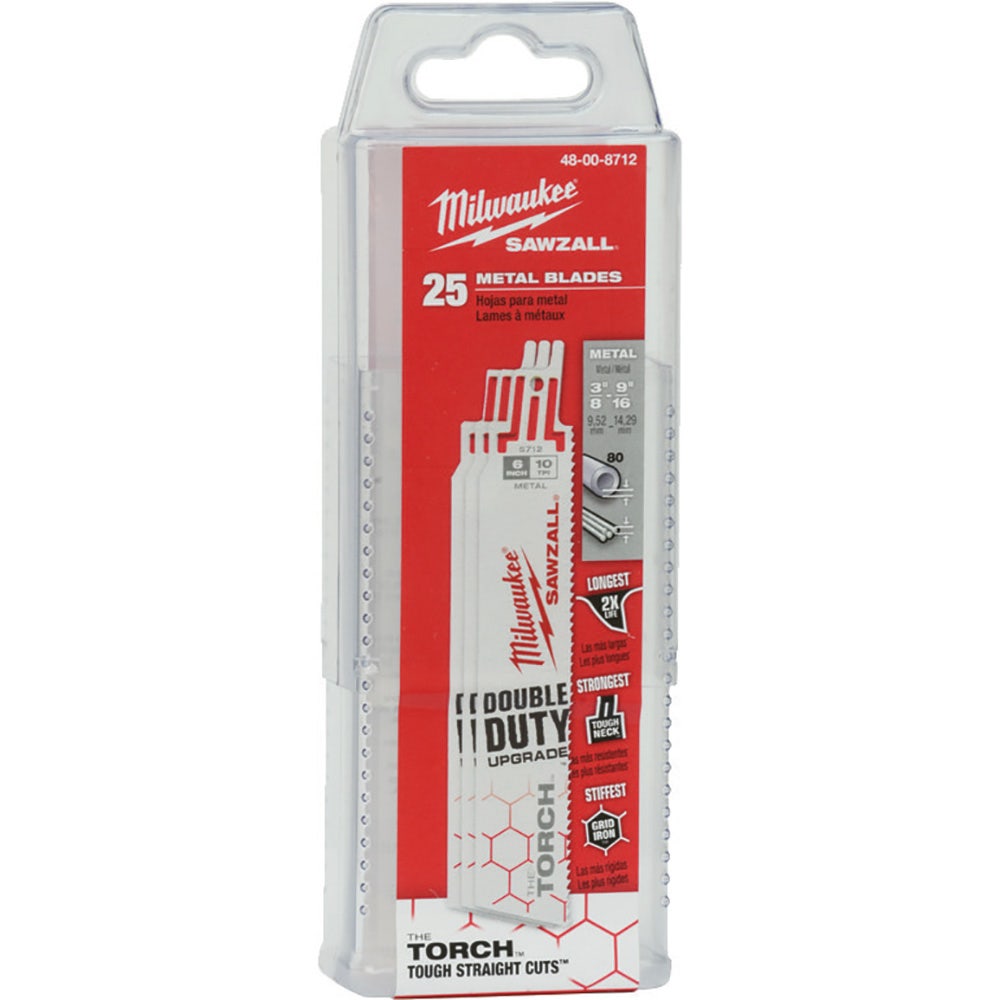 MILWAUKEE 150mm 10TPI Bi-Metal Reciprocating Saw Blade for Metal Cutting - THE TORCH - 25 Piece 48008712
