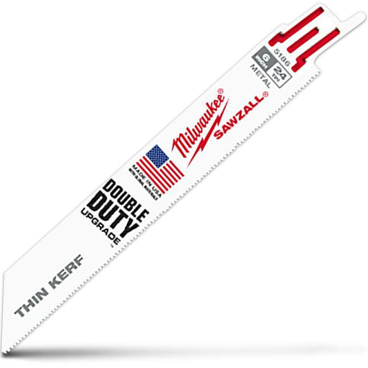 MILWAUKEE 150mm 24TPI Bi-Metal Reciprocating Saw Blade for Metal Cutting - THIN KERF - 5 Piece 48005186