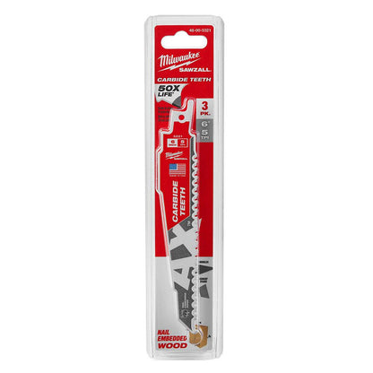 MILWAUKEE 150mm 5TPI TCT Reciprocating Saw Blade for Wood Nail Demoltion - THE AX - 3 Piece 48005321
