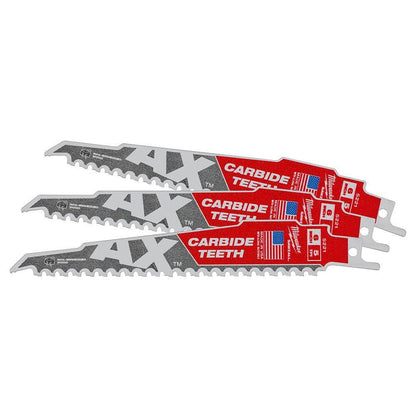 MILWAUKEE 150mm 5TPI TCT Reciprocating Saw Blade for Wood Nail Demoltion - THE AX - 3 Piece 48005321