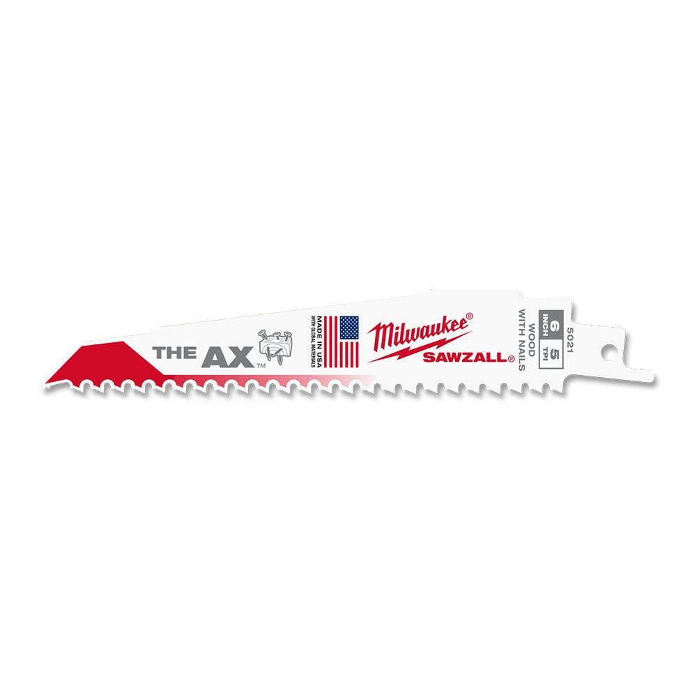 MILWAUKEE 150mm 5TPI Bi-Metal Reciprocating Saw Blade for Wood Nail Demolition - THE AX - 25 Piece 48008021