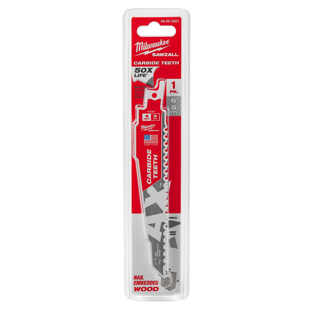 MILWAUKEE 150mm 5TPI TCT Reciprocating Saw Blade for Wood Nail Demolition - THE AX 48005221