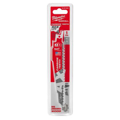 MILWAUKEE 150mm 5TPI TCT Reciprocating Saw Blade for Wood Nail Demolition - THE AX 48005221