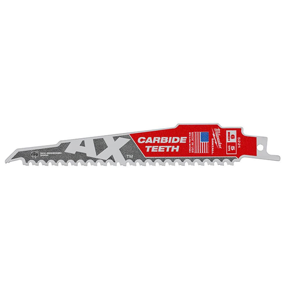 MILWAUKEE 150mm 5TPI TCT Reciprocating Saw Blade for Wood Nail Demoltion - THE AX - 3 Piece 48005321
