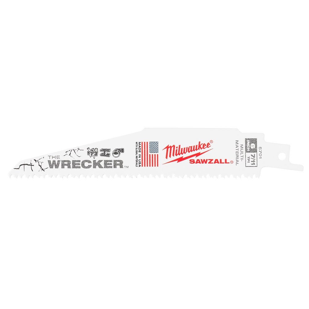 MILWAUKEE 150mm 7 11TPI Bi-Metal Reciprocating Saw Blade for Wood and Metal Demolition - THE WRECKER - 5 Piece 48005701