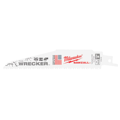 MILWAUKEE 150mm 7 11TPI Bi-Metal Reciprocating Saw Blade for Wood and Metal Demolition - THE WRECKER - 5 Piece 48005701