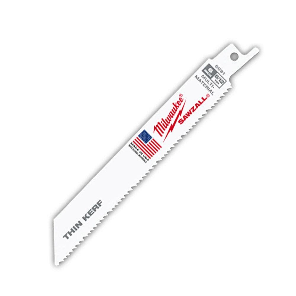 MILWAUKEE 150mm 8 12TPI Bi-Metal Reciprocating Saw Blade for Wood and Metal Cutting - THIN KERF - 5 Piece 48005091