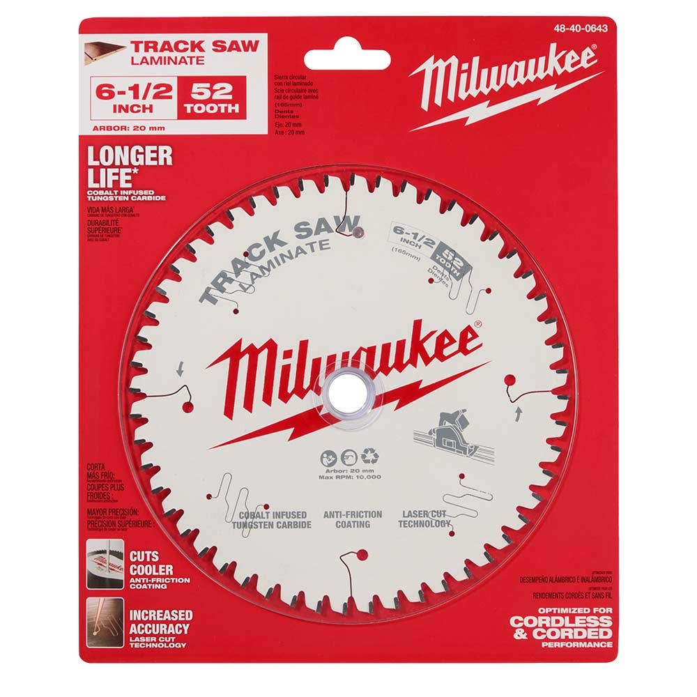 MILWAUKEE 165mm 52T TCT Track Saw Blade for Laminate Aluminium Cutting 48400643
