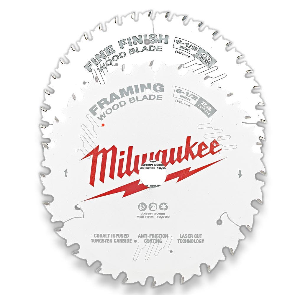 MILWAUKEE 165mm 6-1 2 Wood Circular Saw Blade Set - 24T Framing and 40T Fine Finish 48418632