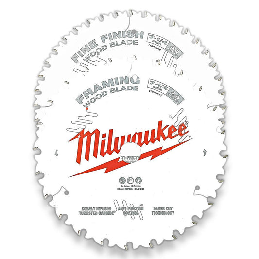 MILWAUKEE 184mm 7-1 4 Wood Circular Saw Blade Set - 24T Framing and 40T Fine Finish 48418732
