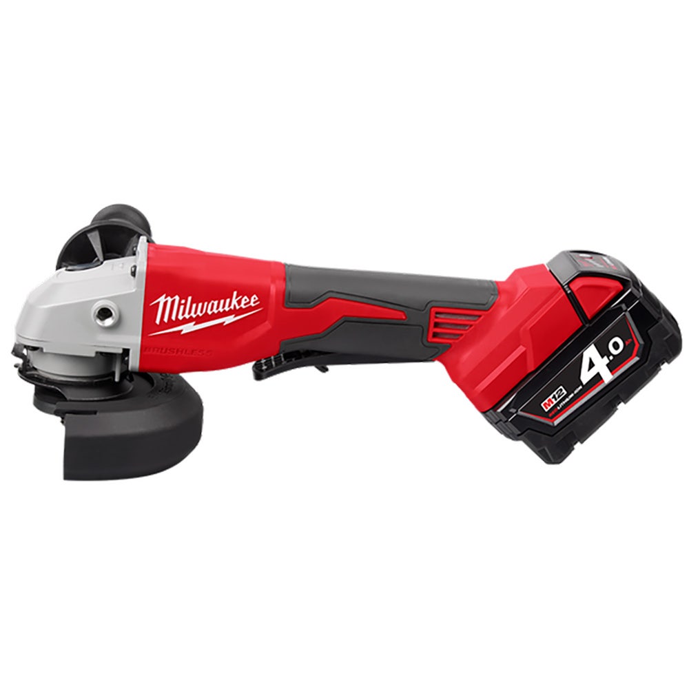MILWAUKEE 18V Brushless 125mm (5 ) 2 x 4.0Ah Angle Grinder with Deadman Paddle Switch Kit M18BLSAG125XPD402C