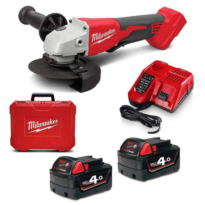 MILWAUKEE 18V Brushless 125mm (5 ) 2 x 4.0Ah Angle Grinder with Deadman Paddle Switch Kit M18BLSAG125XPD402C