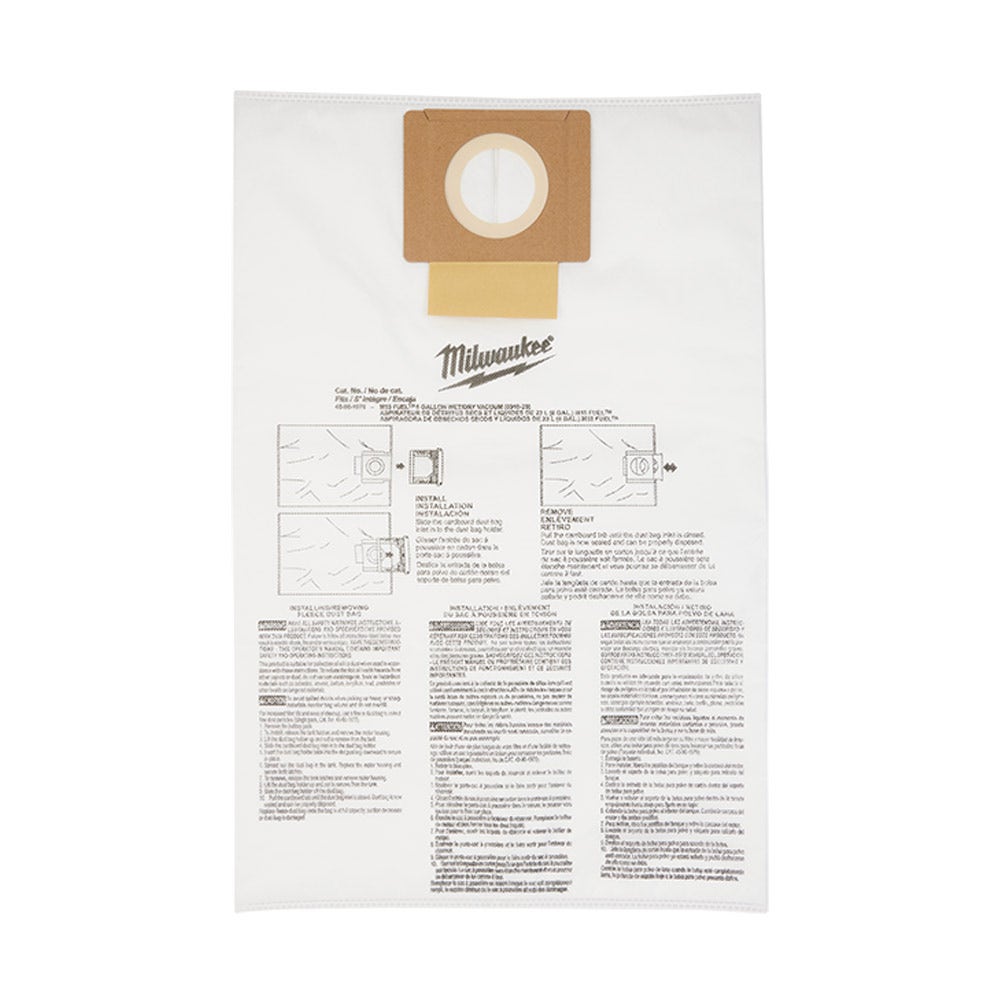 MILWAUKEE 18V FUEL 23L Wet Dry Vacuum Fleece Bags - 5 Pack 49901979