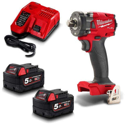 MILWAUKEE 18V FUEL 2 x 5.0Ah 1 2inch Compact Impact Wrench w. Pin Detent Kit M18FIW2P12-502C