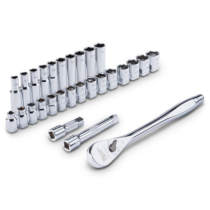 MILWAUKEE 1 2 Drive 28 Piece Metric Ratchet and Socket Set 48229510