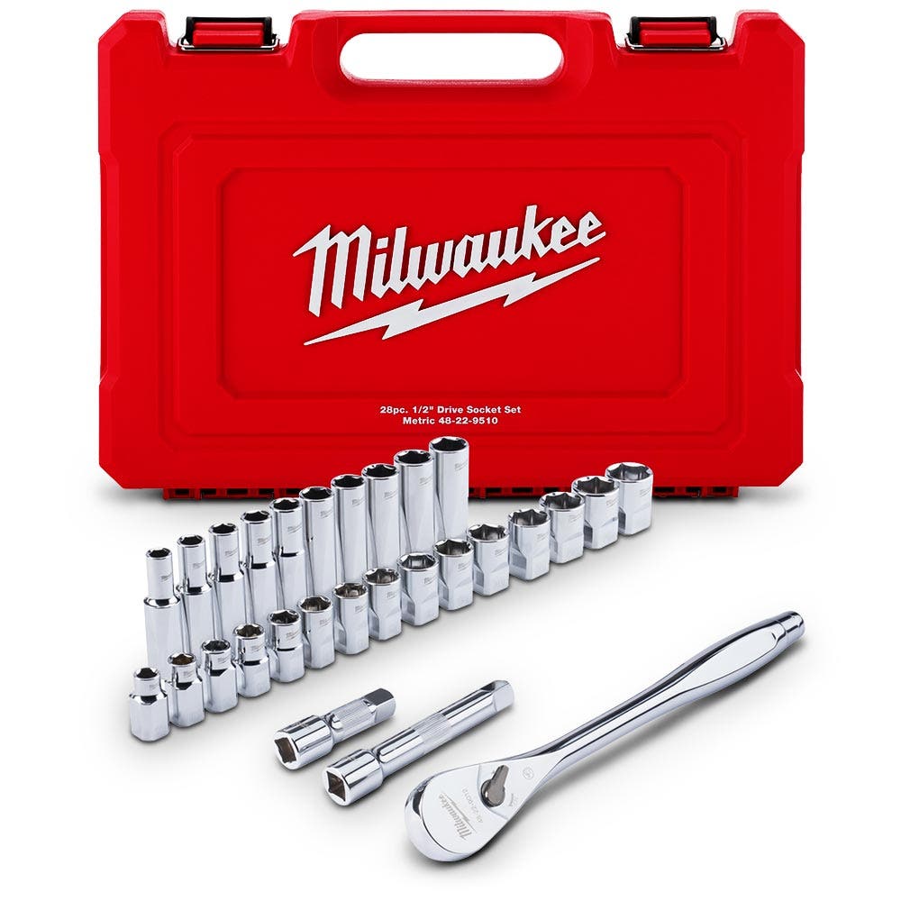 MILWAUKEE 1 2 Drive 28 Piece Metric Ratchet and Socket Set 48229510