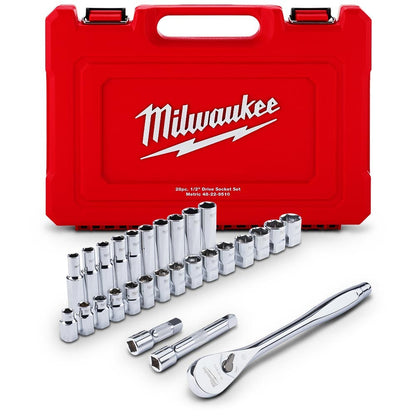 MILWAUKEE 1 2 Drive 28 Piece Metric Ratchet and Socket Set 48229510
