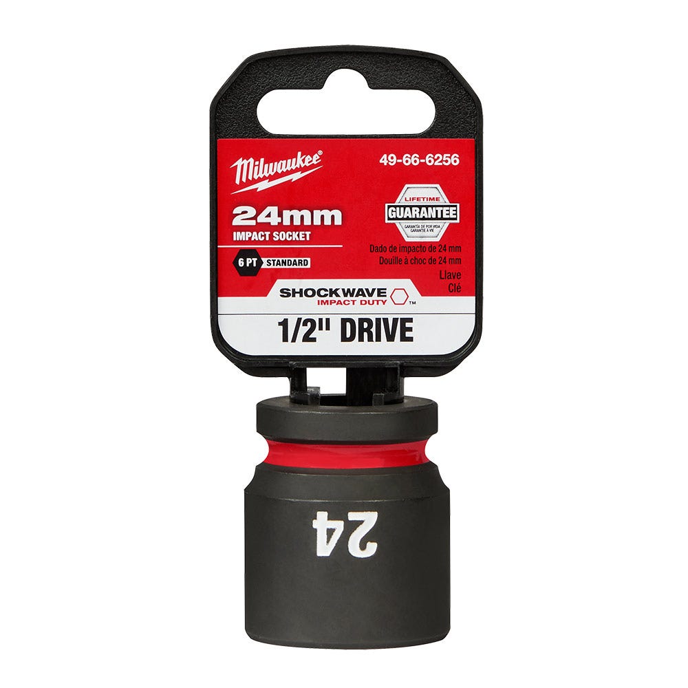 MILWAUKEE 1 2inch Drive 24mm Standard 6 Point Impact Socket - SHOCKWAVE 49666256