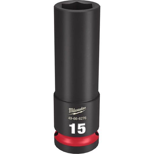 MILWAUKEE 1 2inch Drive 15mm Deep 6 Point Impact Socket - SHOCKWAVE 49666276