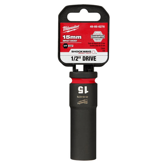 MILWAUKEE 1 2inch Drive 15mm Deep 6 Point Impact Socket - SHOCKWAVE 49666276