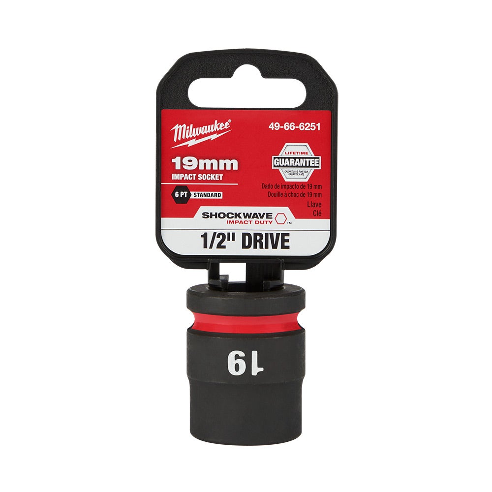MILWAUKEE 1 2inch Drive 19mm Standard 6 Point Impact Socket - SHOCKWAVE 49666251