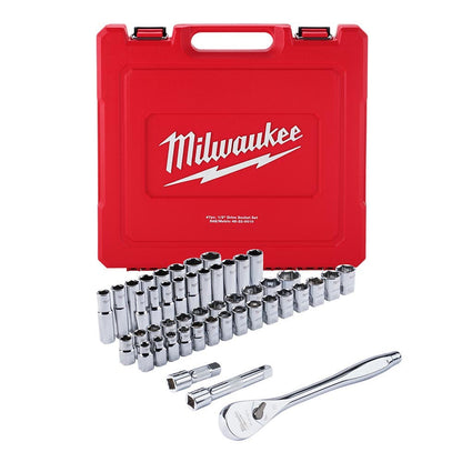 MILWAUKEE 1/2inch Drive 47 Piece Metric and SAE Ratchet and Socket Set 48229010